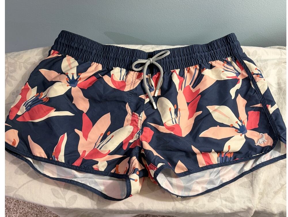 Surf Cuz Floral Swim Board Shorts Women's XXL Navy Pink Tropical Beach